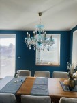 Blue crystal chandelier with PK500 cut in the interior of the living room
