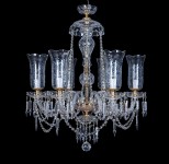 Louis XIV crystal chandelier with glass vases.