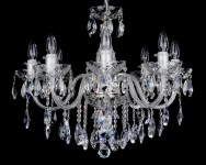 8 Arms Crystal chandelier with smooth glass arms - Silver metal