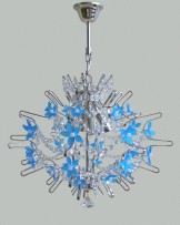 The design chandeliers decorated with hand madeblue glass flowers