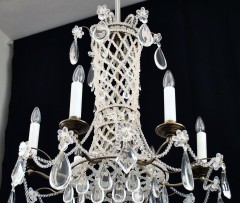 Detail of the Brass chandelier inlaid with pearls