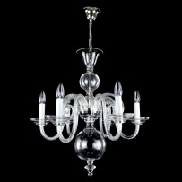 Hand-blown Dutch glass chandelier. Gloss silver metal.