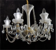 Sand blasted crystal chandelie with gold brass metal parts