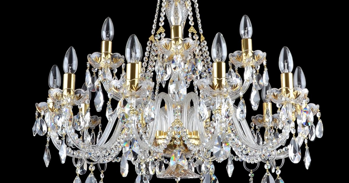 15 Arms gold decorated crystal chandelier with crystal almonds ...