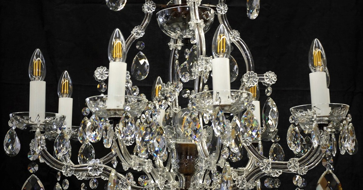 Antique Looking 8 Flames Maria Thersa Chandelier With Brown Stained Metal Parts Bohemian Glass Antique Looking 8 Flames Maria Thersa, Waterford Cranmore Chandelier Parts