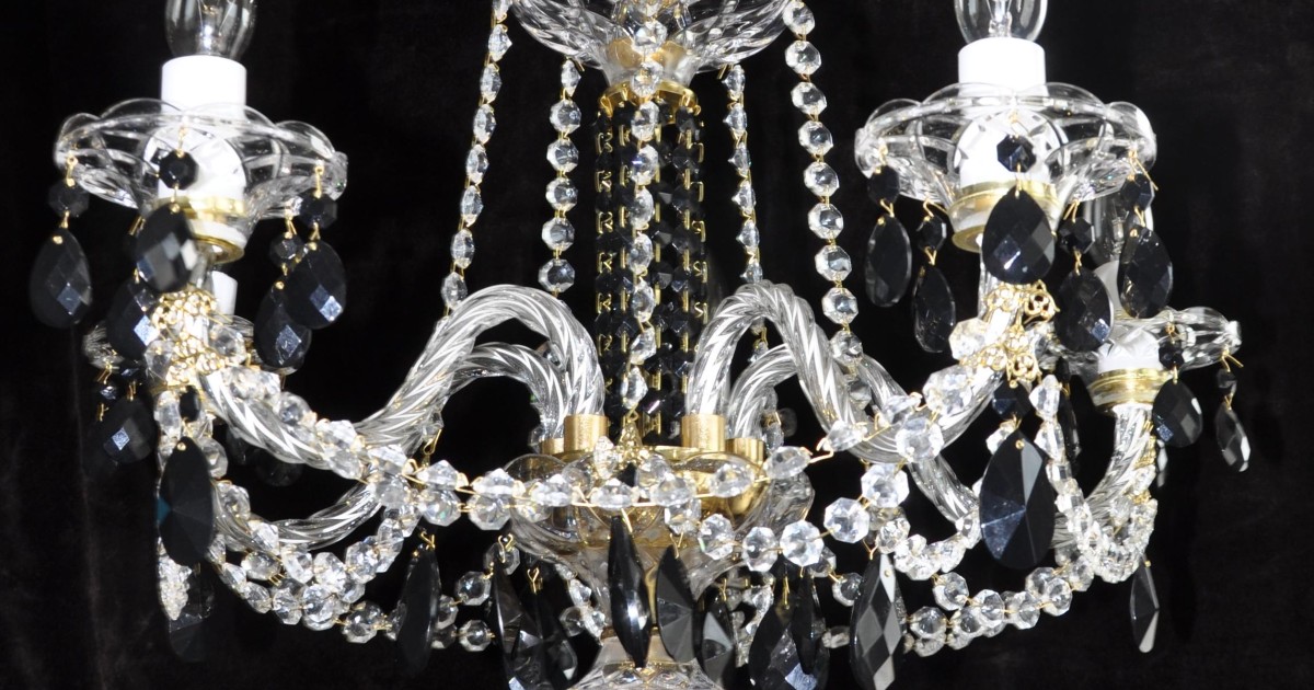 5 Arms Czech Crystal Chandelier With Black Pendants Bohemian Glass 5 Arms Czech Crystal Chandelier With, Crystal Bobeches For Chandeliers In India