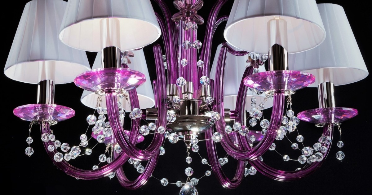 6-arm modern purple chandelier with crystal pearls