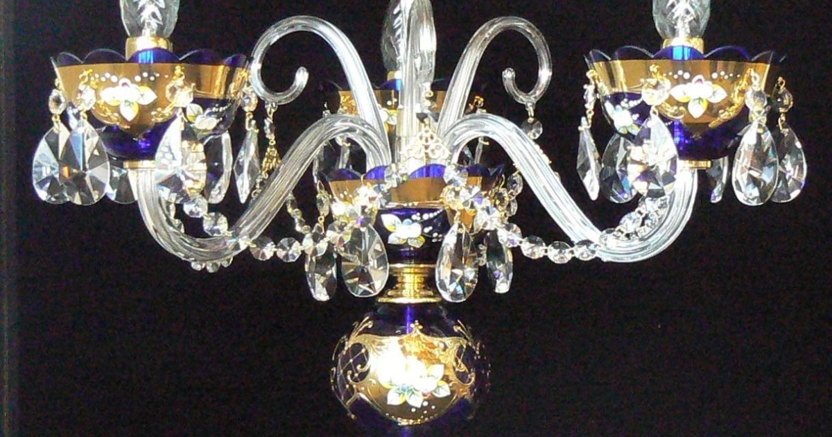 3arms blue crystal table lamp decorated with high enamel Bohemian glass