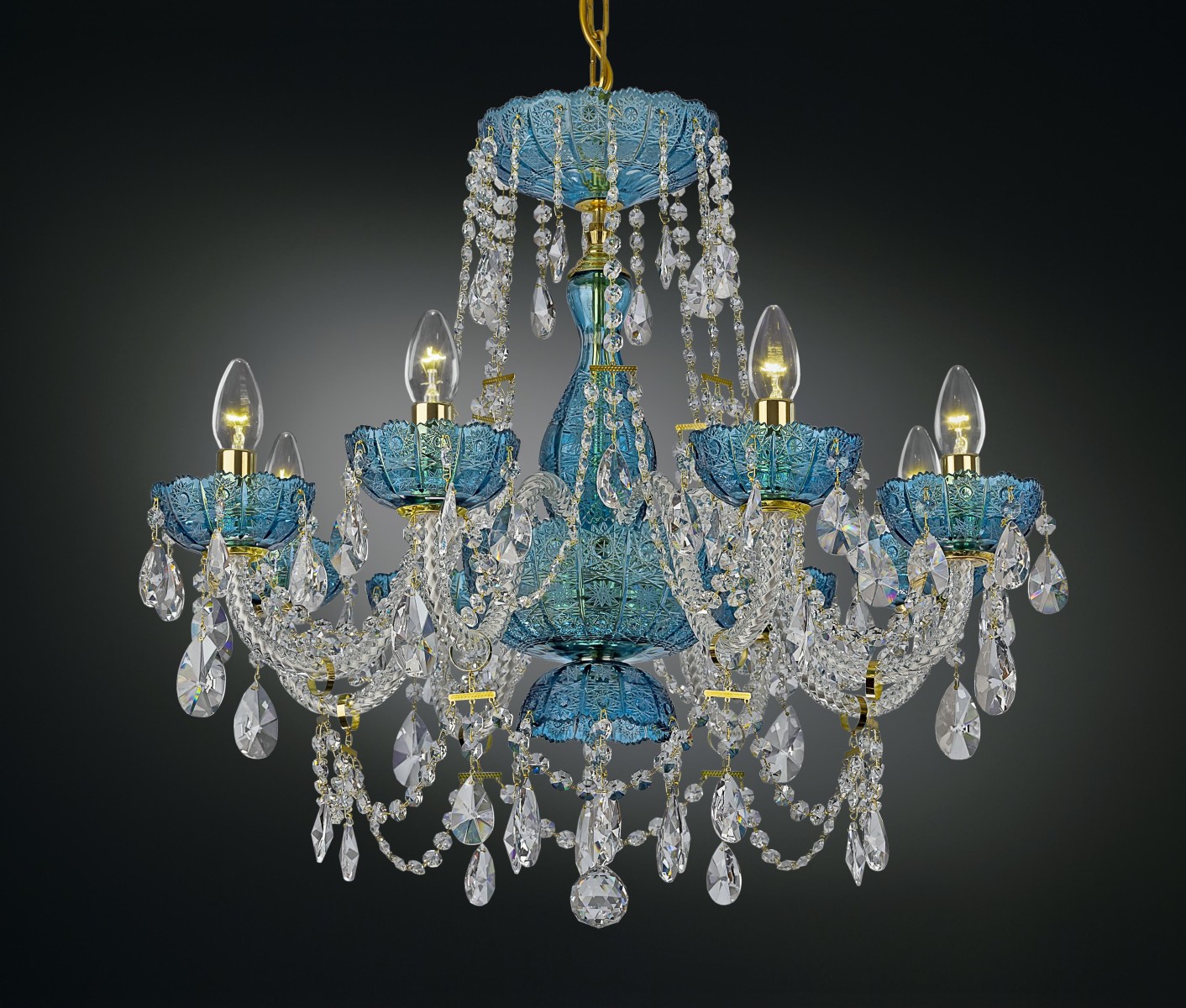 8-arm Blue Bohemian crystal chandelier with PK500 hand cut