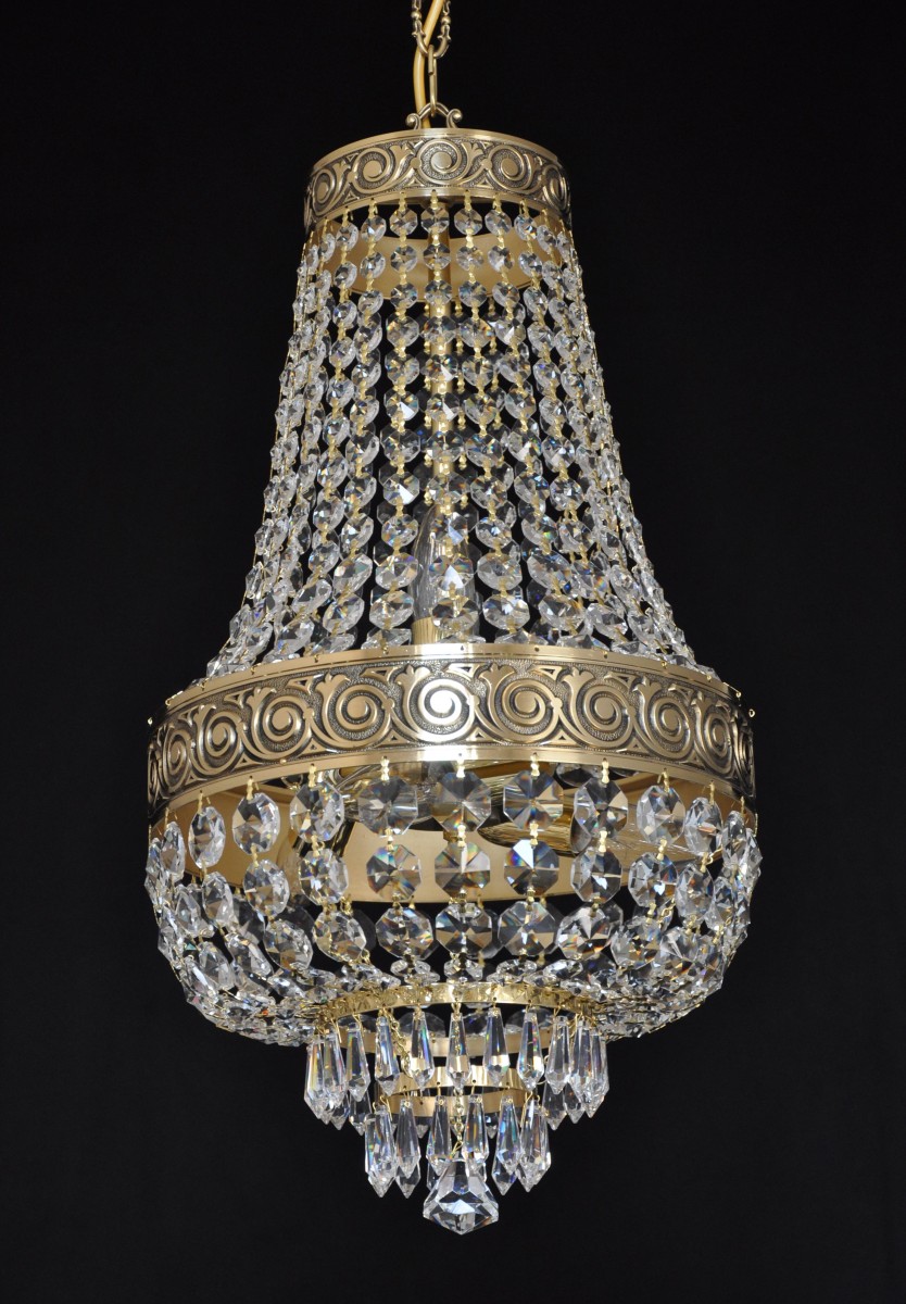 Small Basket crystal chandelier - Cast brass with highlighted ornament