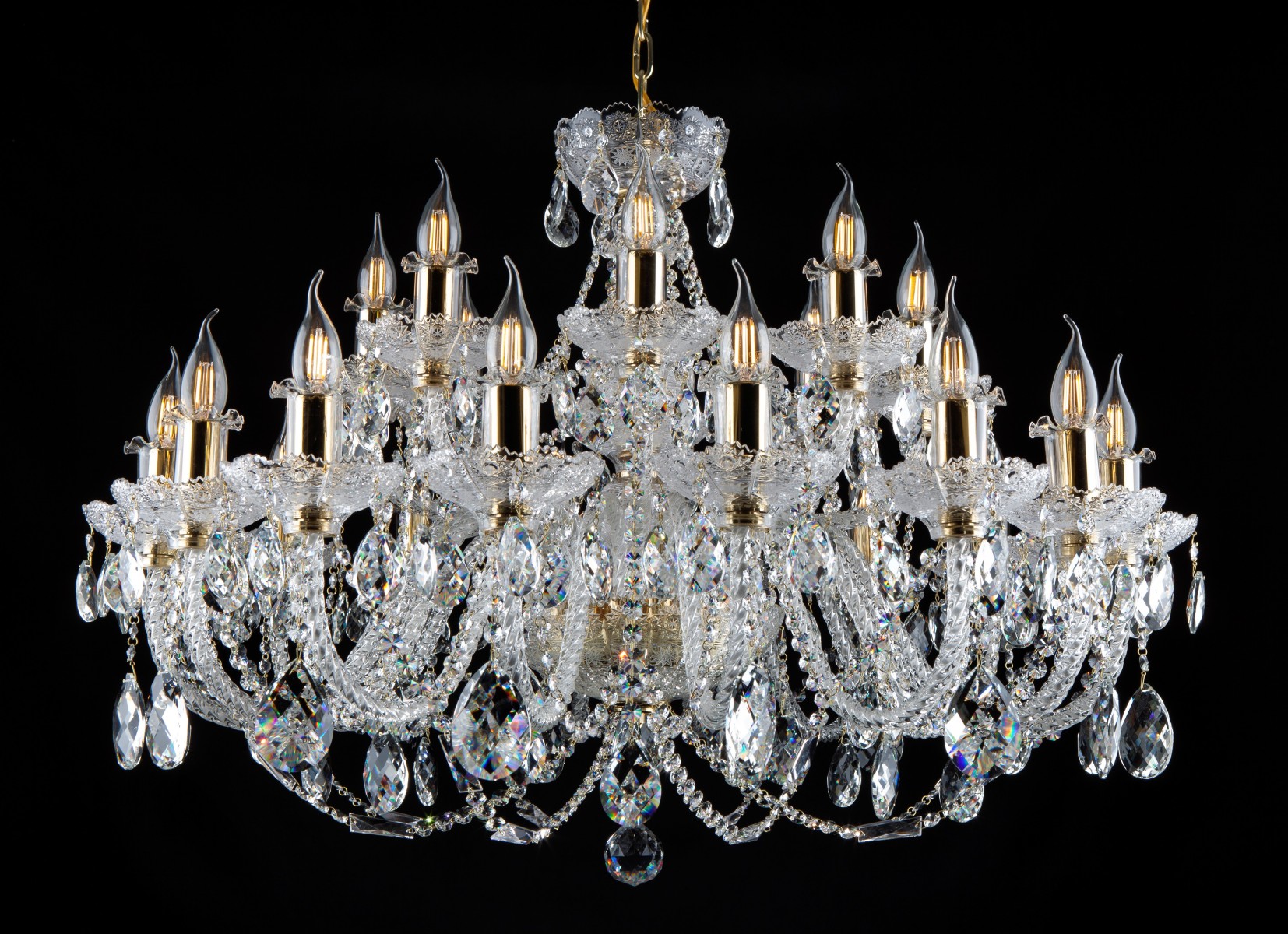 24-arm Bohemian crystal chandelier with PK500 hand cut - Crystal almonds