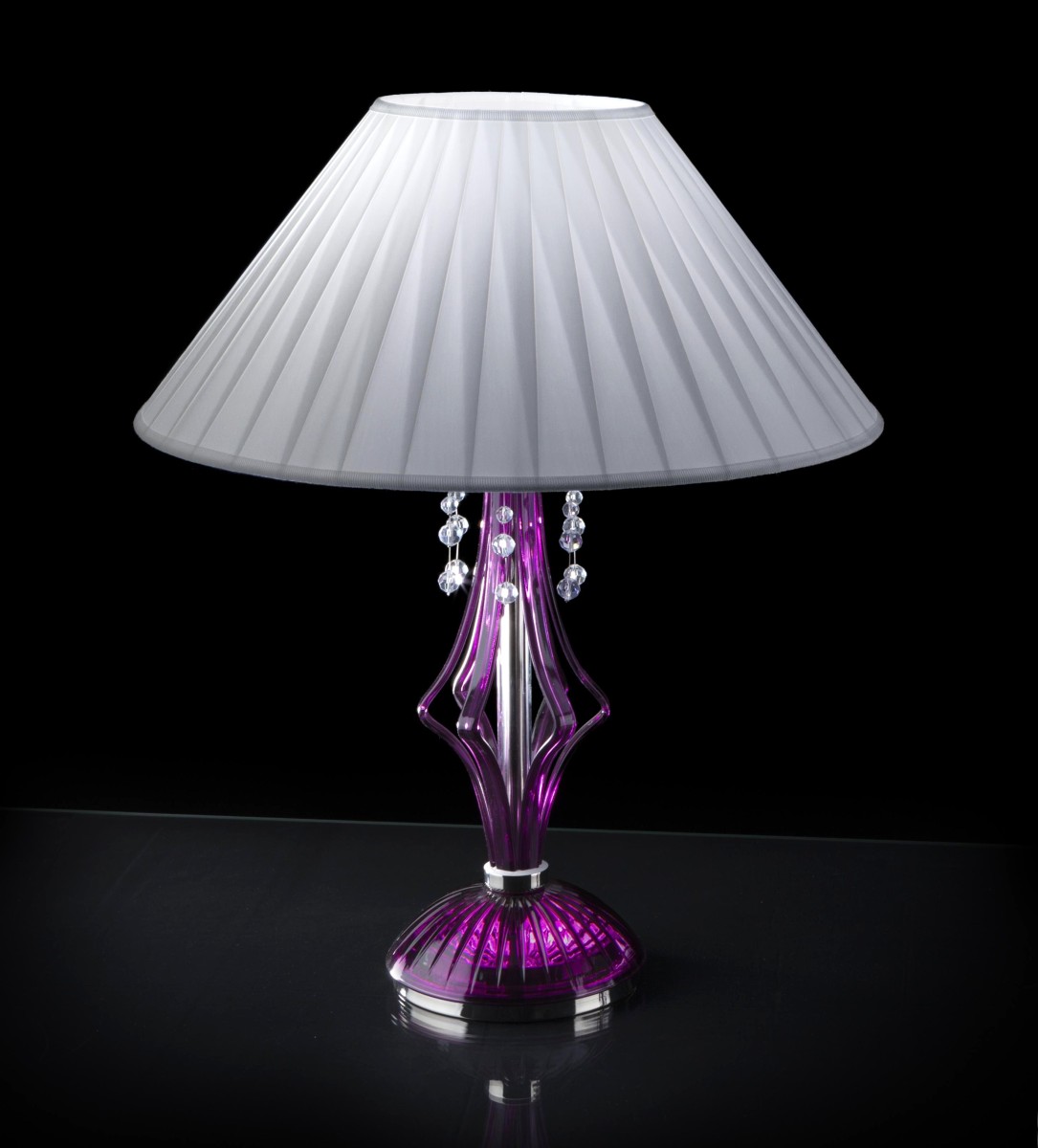 Purple Table Lamp With Crystal Pearls, Mauve Table Lamp Shade