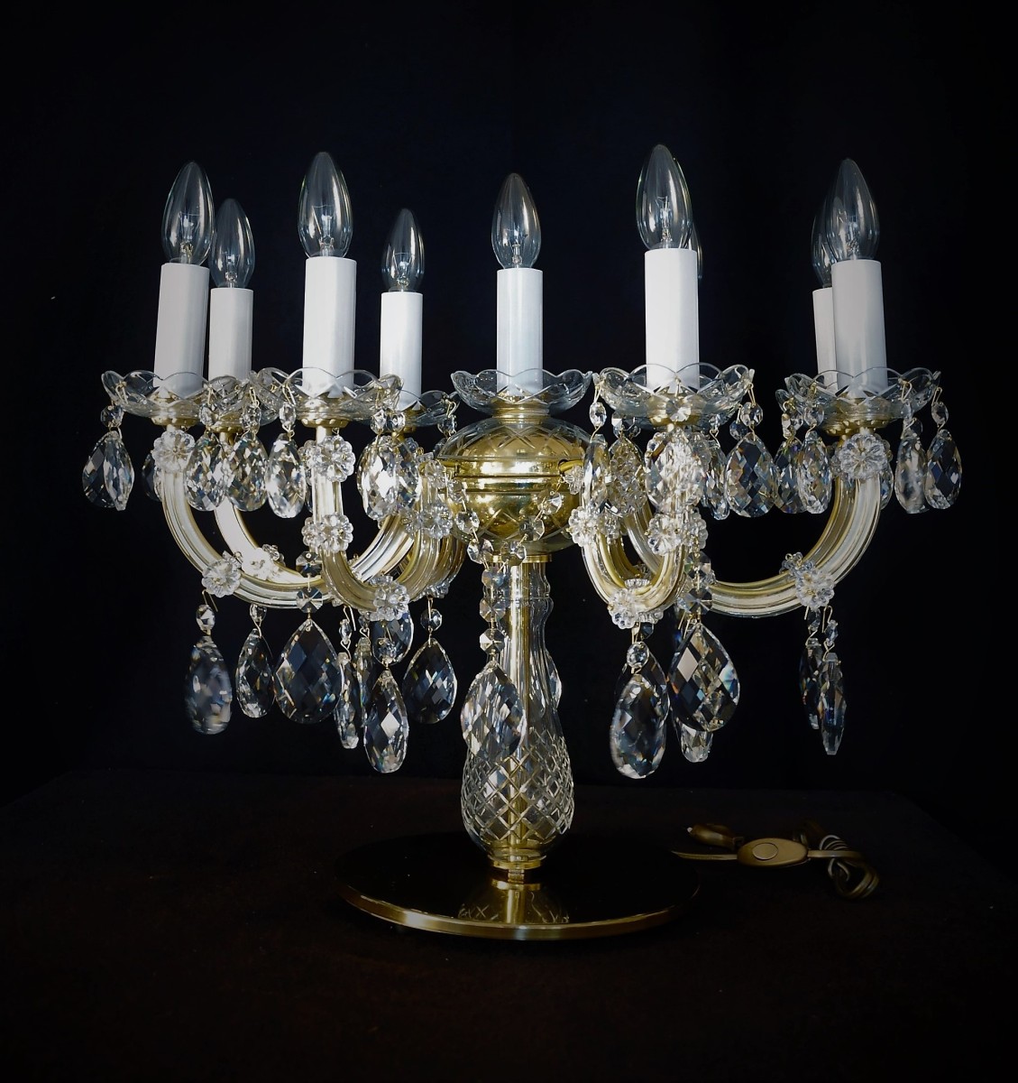 Massive Crystal Theresian Table Lamp, Vintage Candelabra Table Lamps Crystal