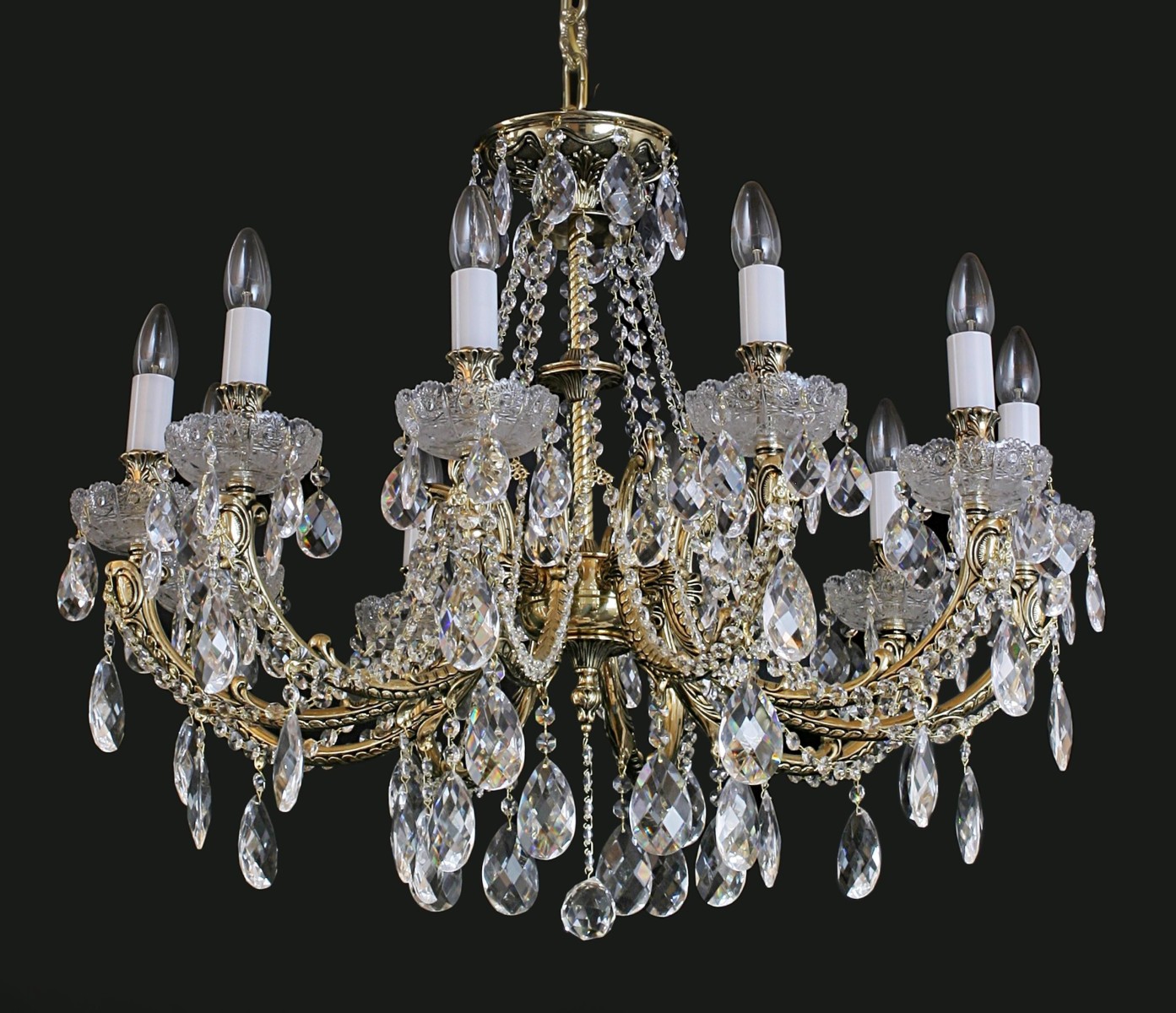 10 Arms Crystal cast brass chandelier - Gold brass & PK500 hand