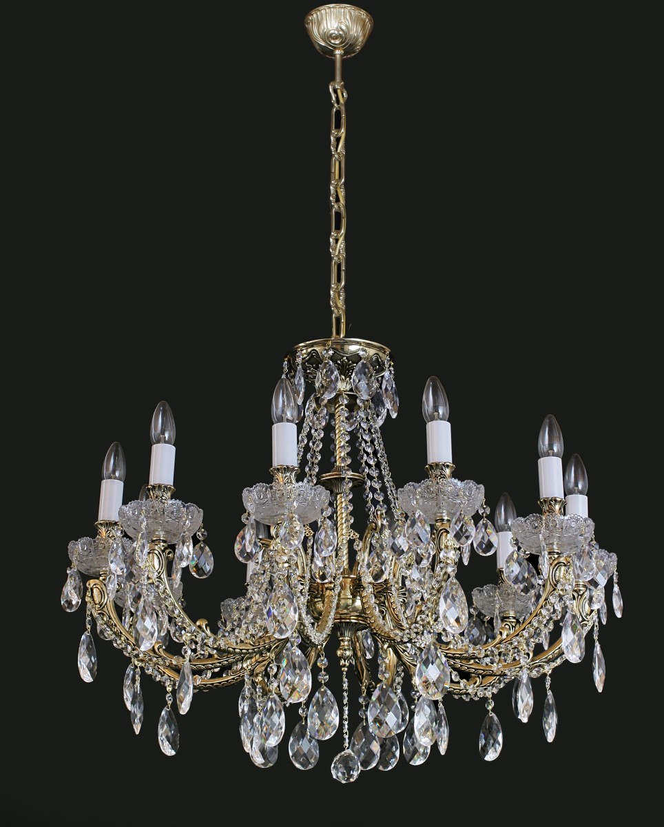 10-arm cast brass crystal chandelier - Gold brass & PK500 hand cut