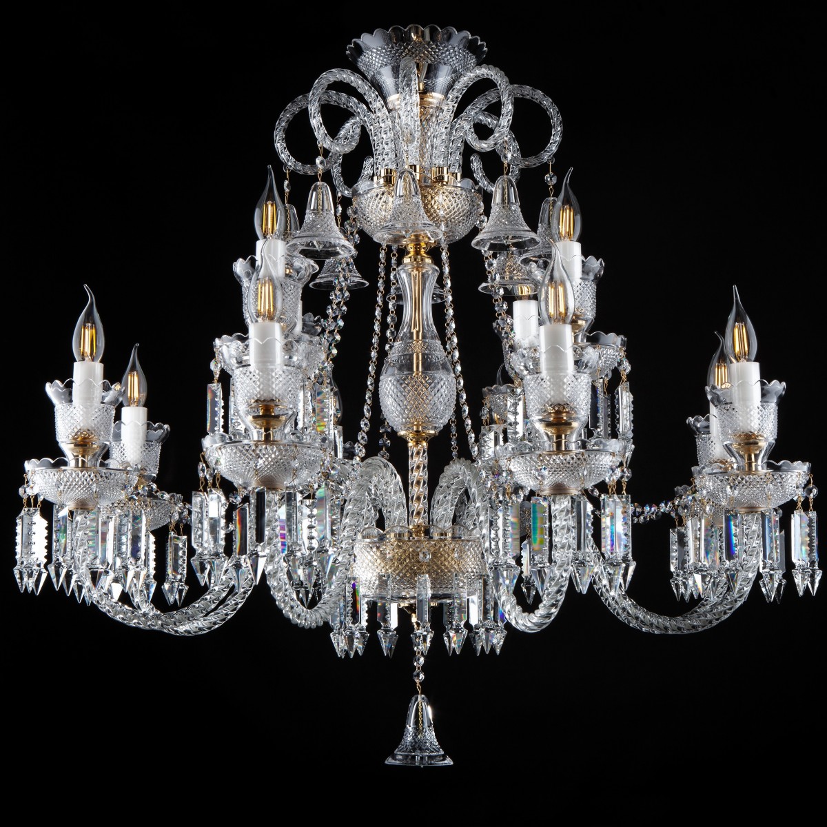 profiel Discipline bloem Golden 12-arm crystal chandelier in the style of Bohemian Baccarat |  Bohemian glass