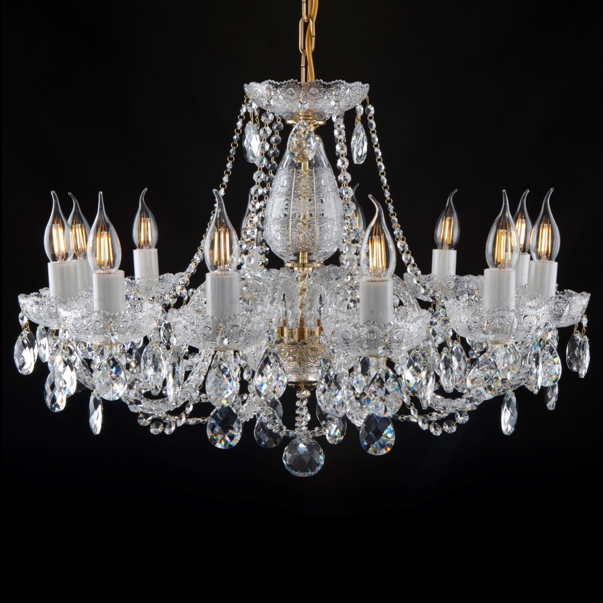 12-arm Bohemian crystal chandelier with PK500 hand cut - Crystal almonds