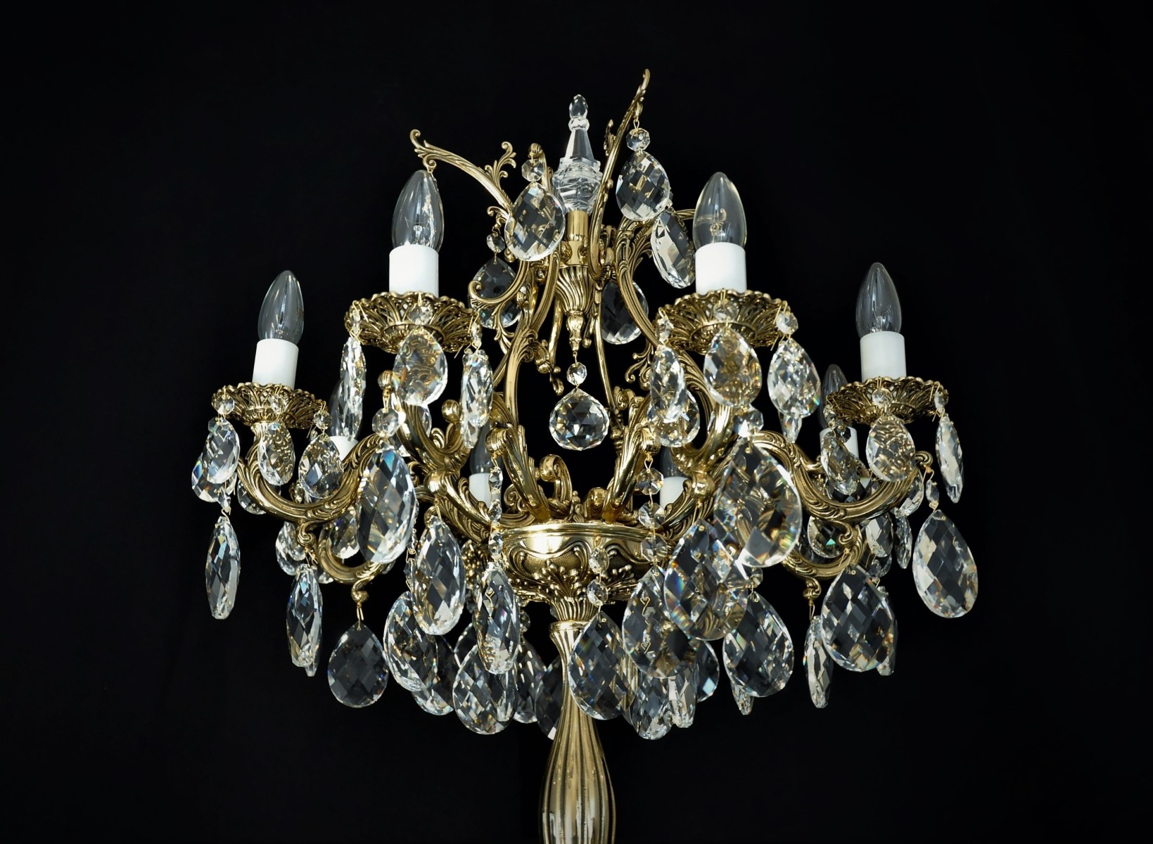 8 Arms Cast brass crystal floor lamp with crystal spike & crystal almonds