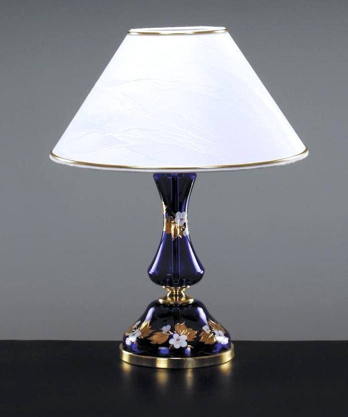 Dark blue table lamp decorated with jasmine enameled flowers | Bohemian