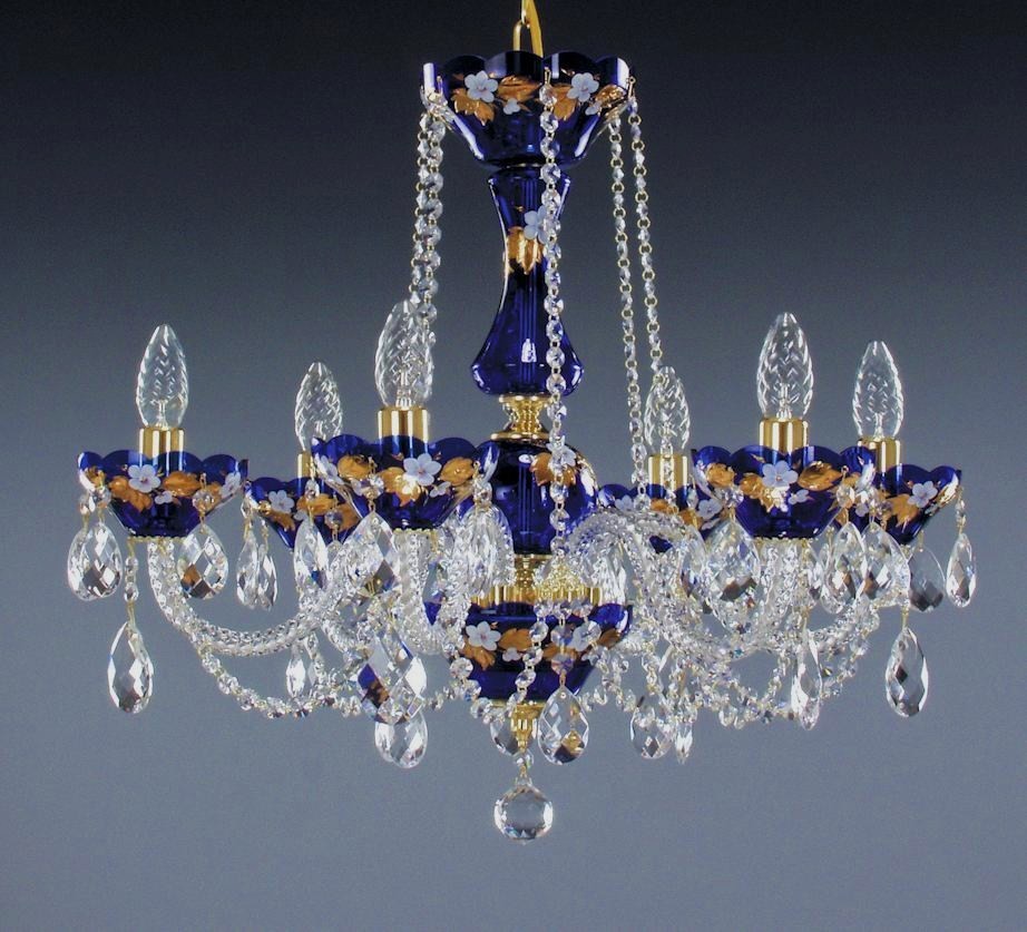 6 Arm Indigo S Blue Crystal Chandelier With Enameled Flowers