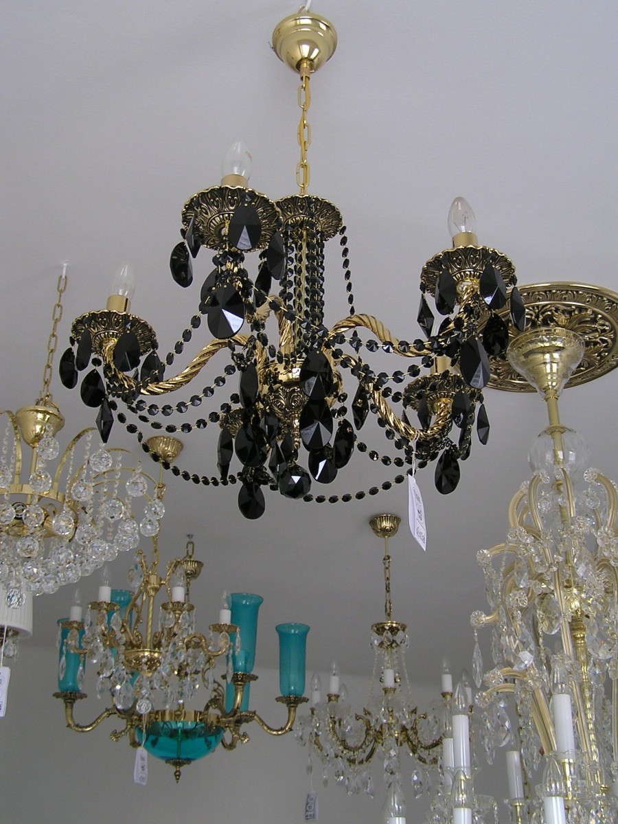 5 Arms Gold & Black cast brass chandelier - Highlighted relief