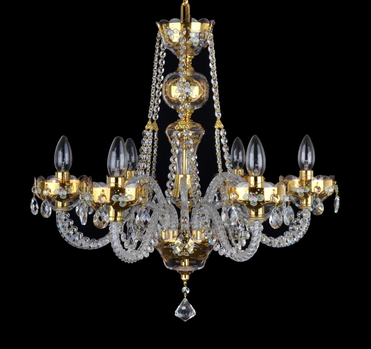 Floral Antique Gold & Clear Crystal Large 6 Arm Chandelier Ceiling Light