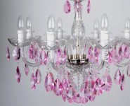 8 Arms Crystal chandelier with smooth glass arms & Cut violet fuchsia almonds