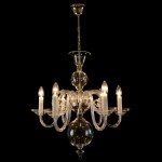 Full view of a clear blown glass chandelier