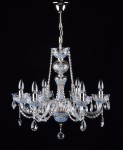 General view of blue painted crystal chandelier with silver metal