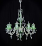 General view of a designer chandelier made of green glass