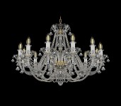 or comparison -Golden version of the crystal chandelier with glass pyramids.