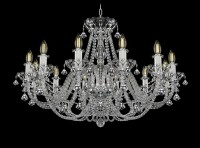 Bottom view of wide chandelier with silver metal