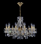 The 12 Arms gold brass crystal chandelier with cut crystal almonds. Polished brass.