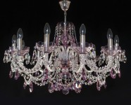 Larger colored crystal chandelier made of pink-purple glass