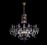 Suspendead blue crystal chandelier with blue trimmings