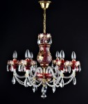 Hanging ruby red chandelier decorated with gold