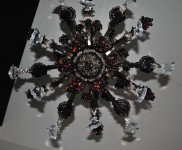 View of the artisan chandelier from below.