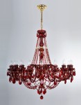 Large ruby chandelier including chain and gold ceiling rose