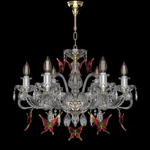 6-arm crystal chandelier with glass butterflies