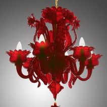 Ruby red MURANO chandelier "Thistle and Poppies" & Ruby octopus