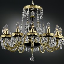 12-Arms Crystal chandelier - black glass decorated with glossy gold painting