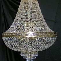 Large 18-bulb brass basket crystal chandelier with with the cast brass belt