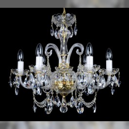 6 Arms design crystal chandelier with cut crystal almonds and glass horns