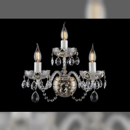 Large 3-arm wall light made of cut crystal decorated with 24K gold and high enamel flowers