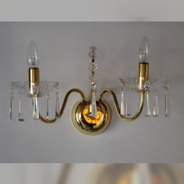 2 Arms tubular brass crystal wall light with cut crystal hooves