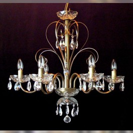 6 Arms plain crystal chandelier with cut crystal almonds ANTIK