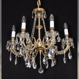 6 Arms Crystal cast brass chandelier - Gold brass & Hand blown bobeches