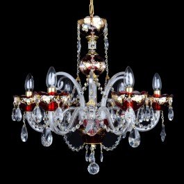 Bohemian medium-sized ruby crystal chandelier decorated with high enamel & four glass horns