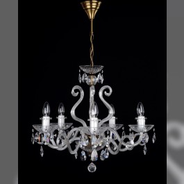 Design 5-arm crystal chandelier made of antique brass