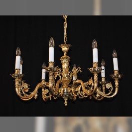8 Arms Cast brass chandelier - plain brass
